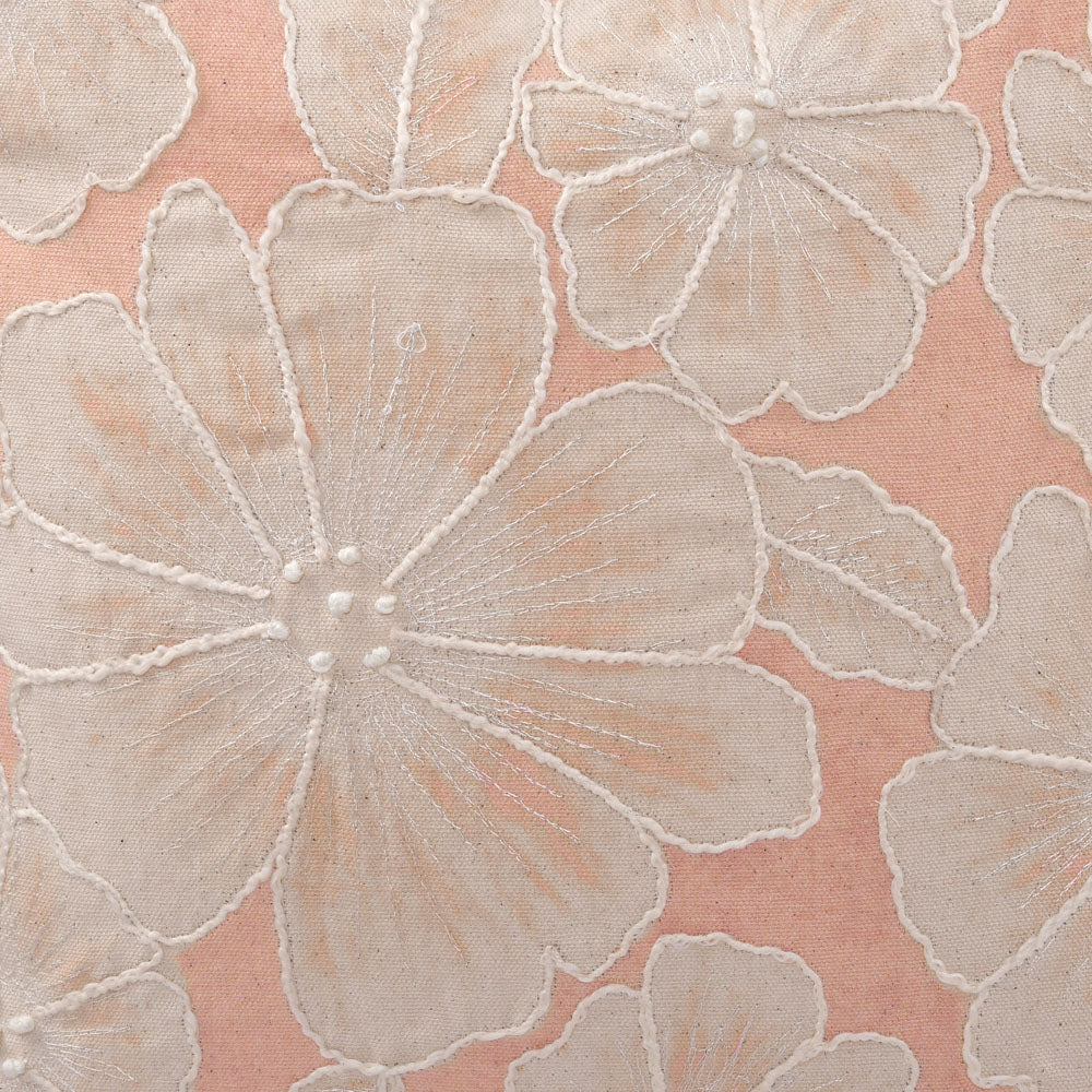 Floral Embroidered Cotton 16" x 16" Cushion Cover (Peach)