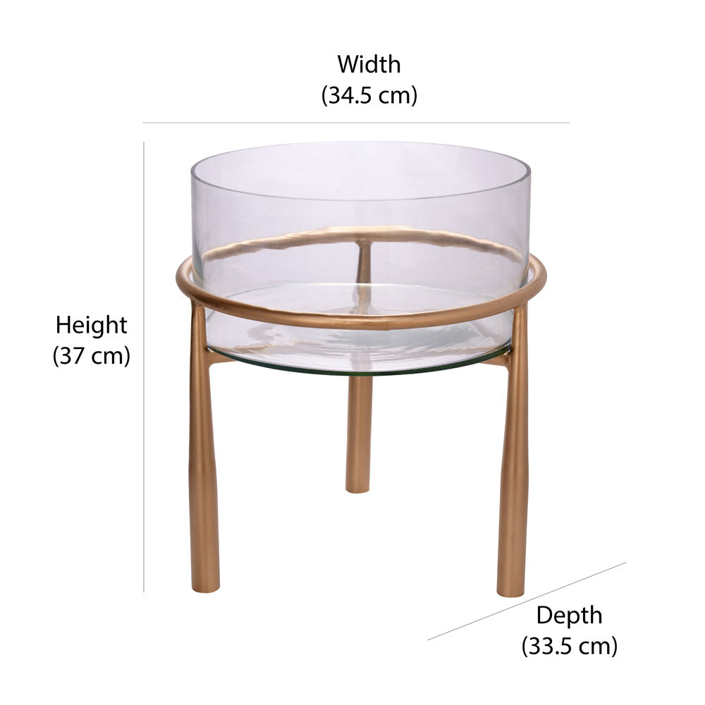 Decorative Metal & Glass Urli With Sleek Stand (Gold)