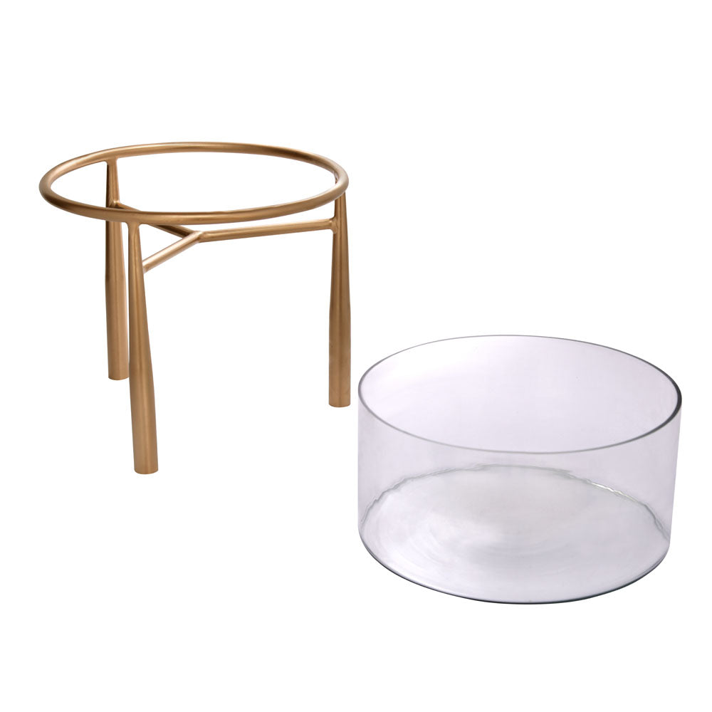 Decorative Metal & Glass Urli With Sleek Stand (Gold)
