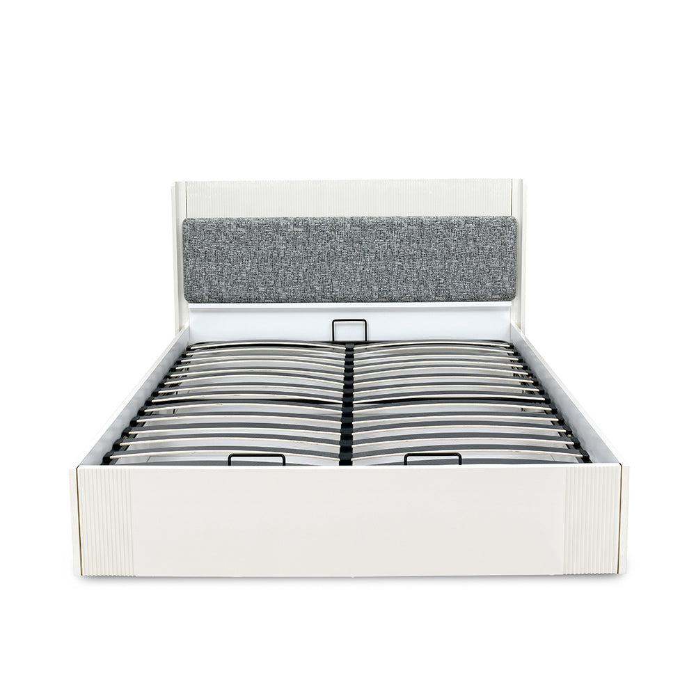 Nix Wooden Queen Bed with Hydraulic Storage- Beige