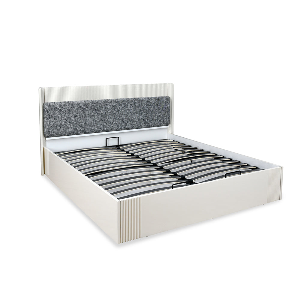 Nix Wooden King Bed with Hydraulic Storage- Beige
