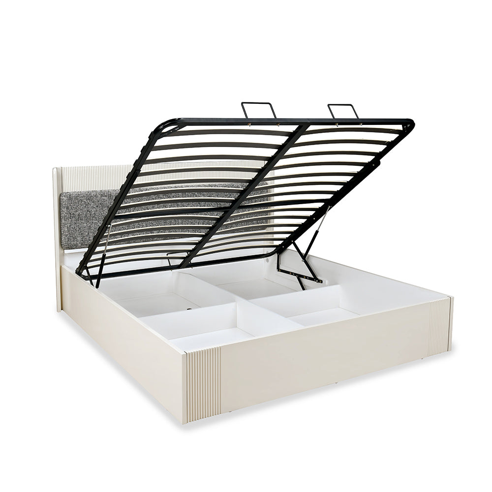 Nix Wooden King Bed with Hydraulic Storage- Beige
