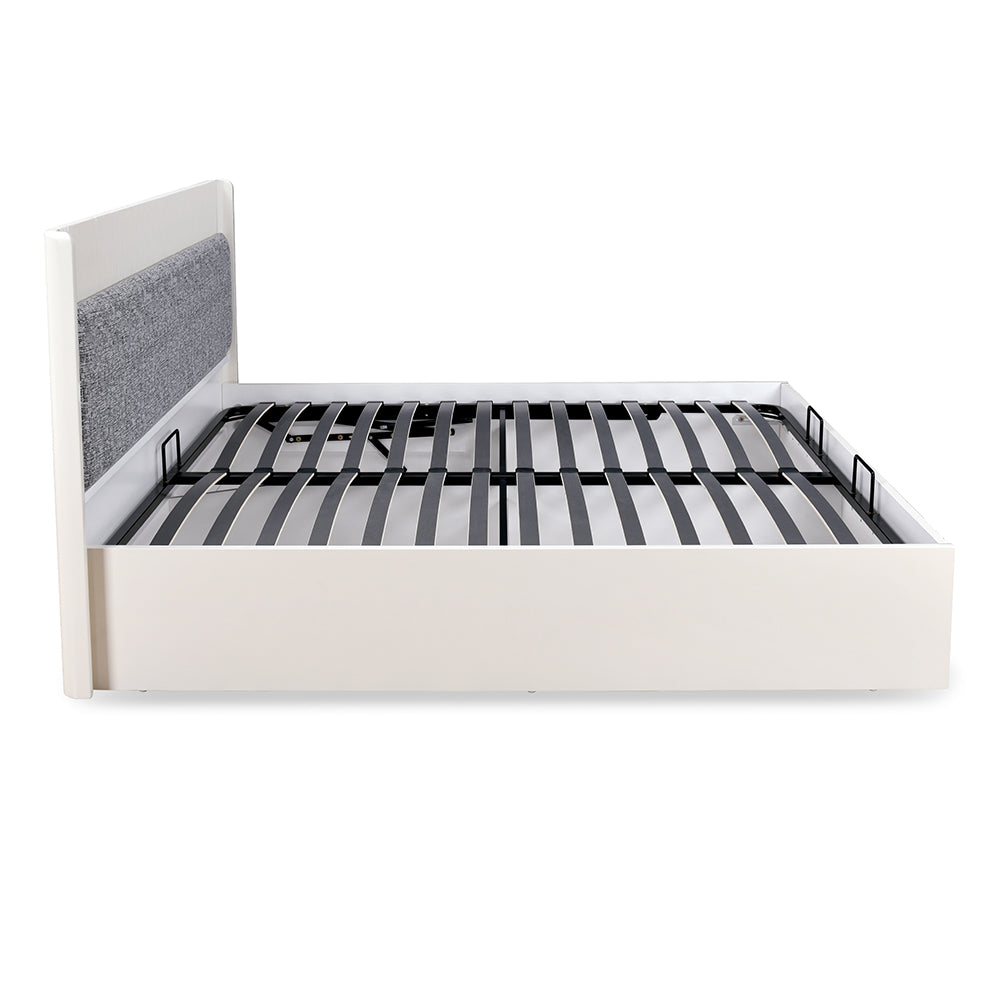 Nix Wooden King Bed with Hydraulic Storage- Beige