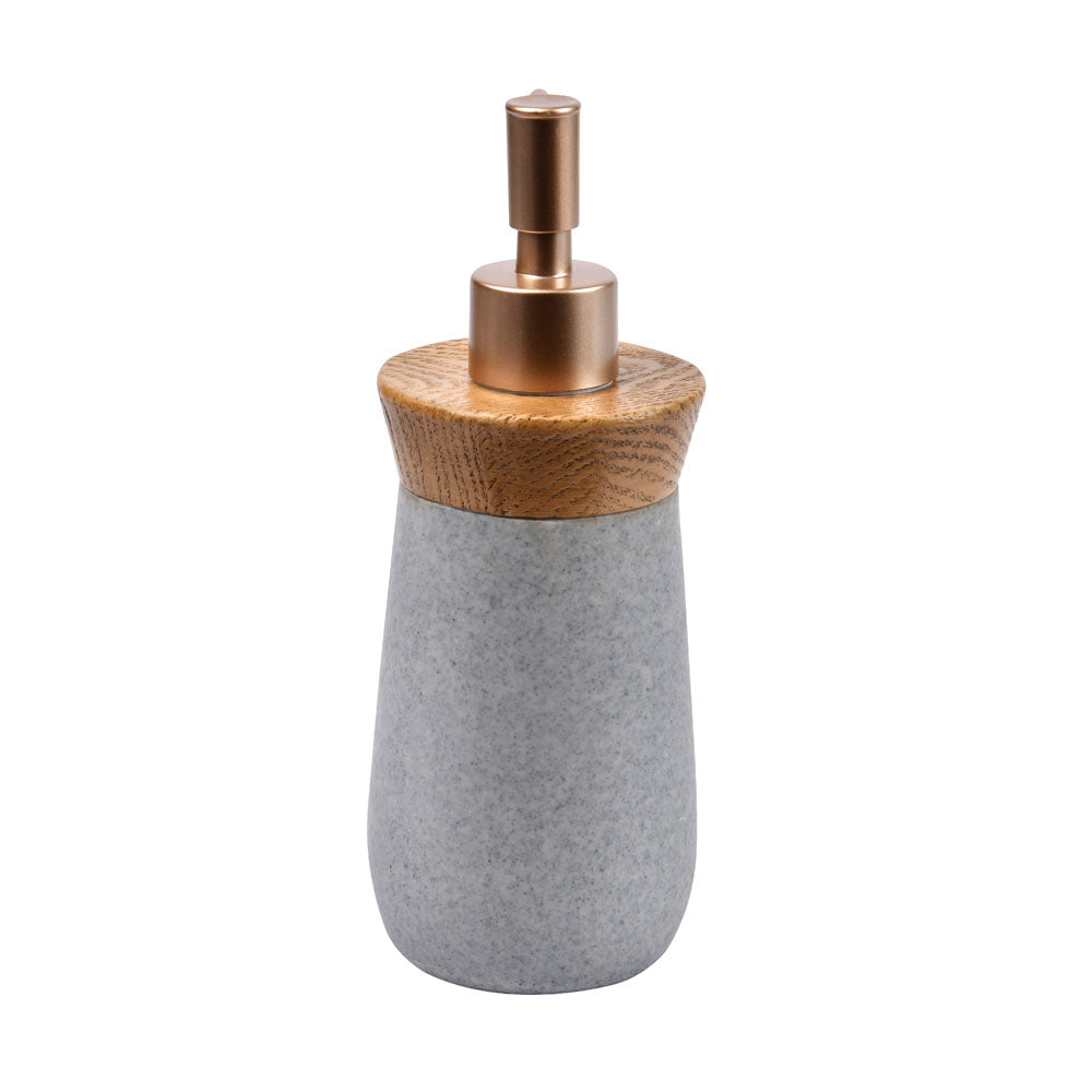 Wooden Finish Polyresin & Plastic Liquid Soap Dispenser (300 ml, Grey)