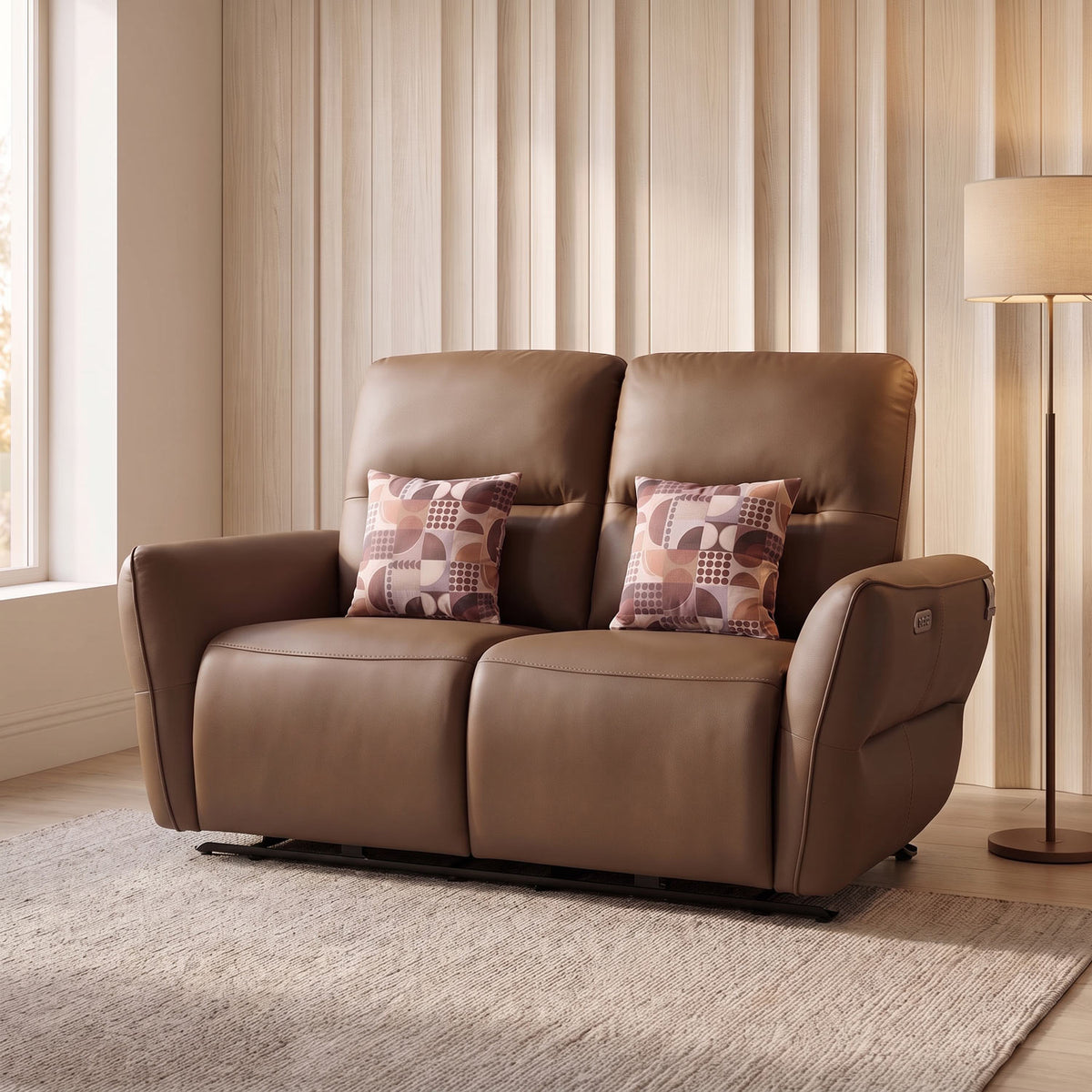 Norma 2 Seater Electric Recliner Sofa- Camel Brown