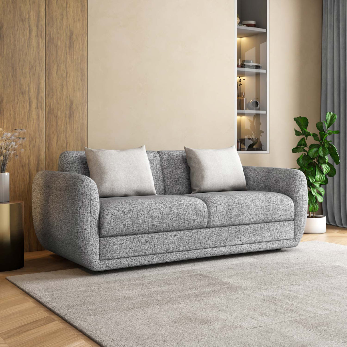 Nestivo 3 Seater Fabric Sofa Cum Bed with Pocket Spring Mattress- Texture Grey