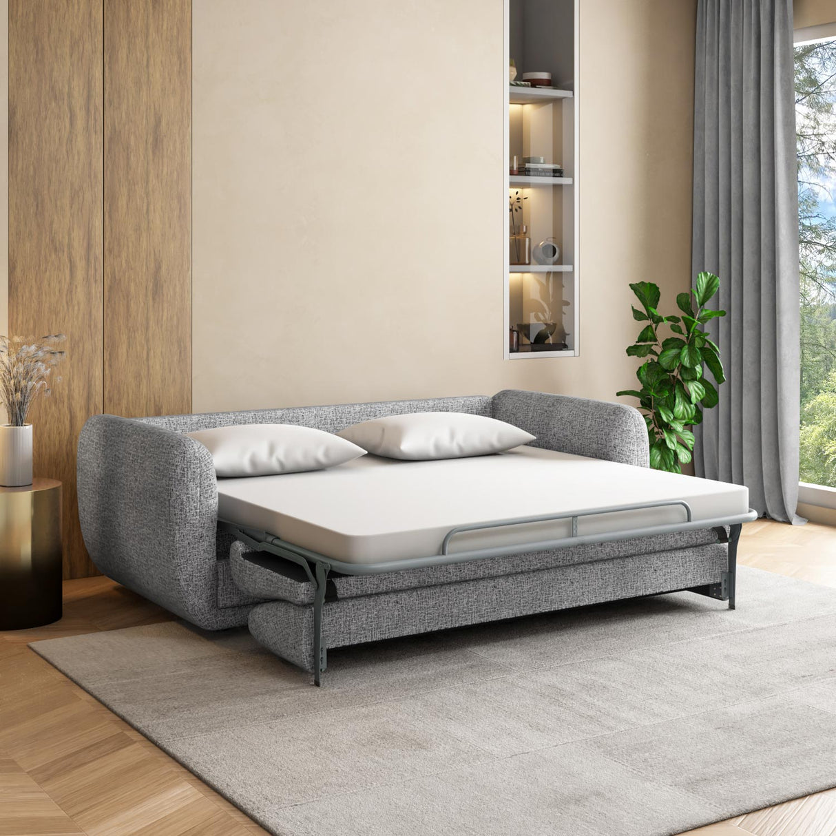 Nestivo 3 Seater Fabric Sofa Cum Bed with Pocket Spring Mattress- Texture Grey