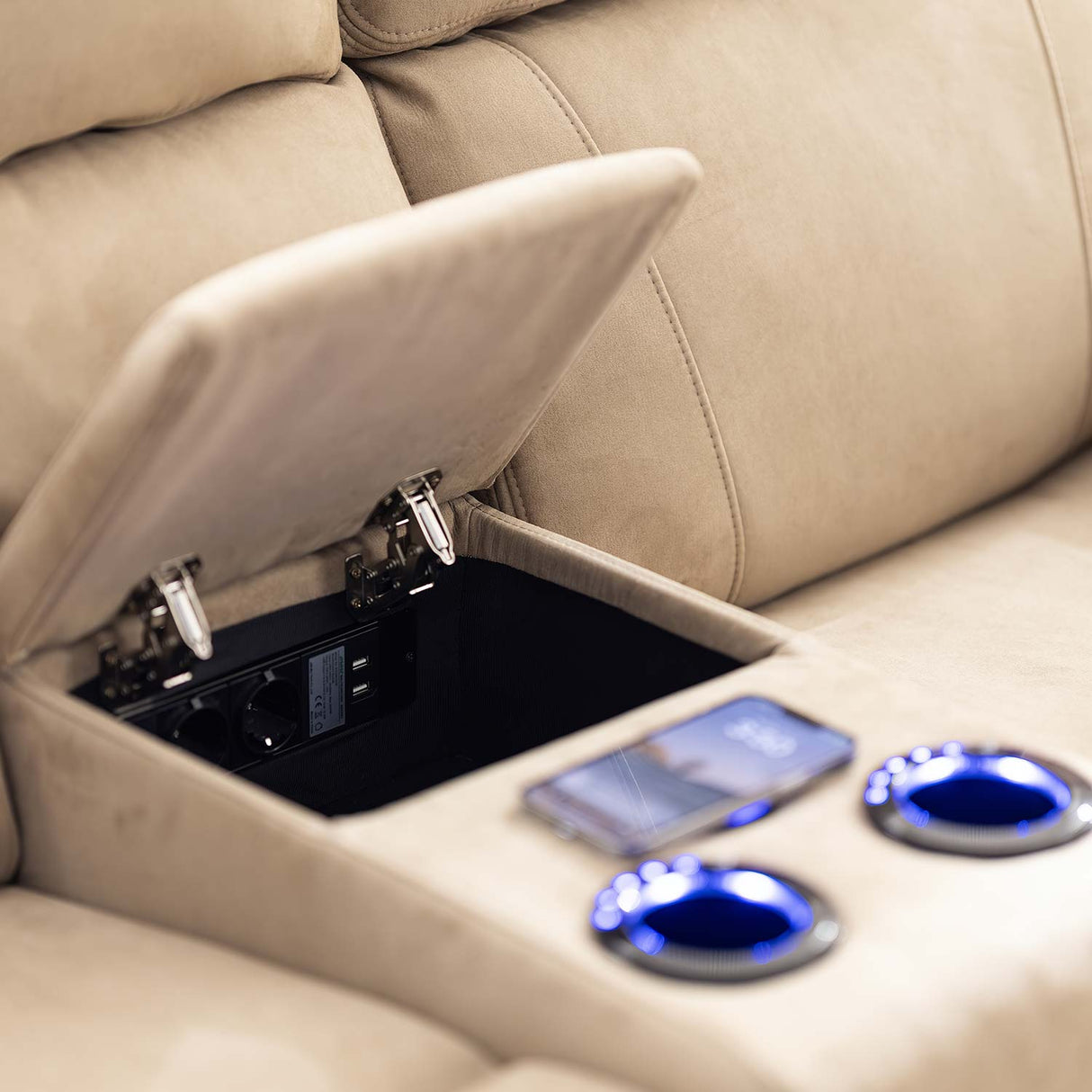 Clapton 2 Seater Double Motor Electric Recliner With Smart Center Console (Beige)