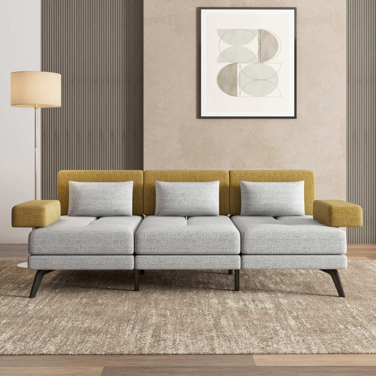 Nocta 3 Seater Fabric Sofa- Mustard and Grey