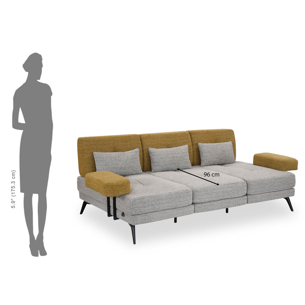Nocta 3 Seater Fabric Sofa- Mustard and Grey