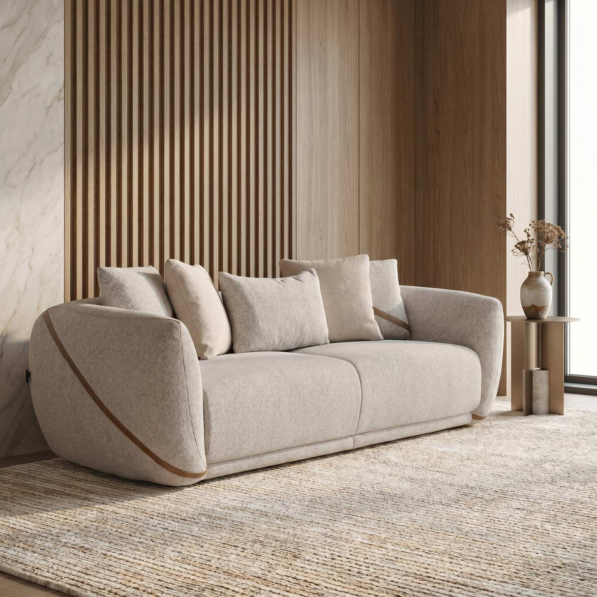 Ondina 3 Seater Fabric Sofa- Beige