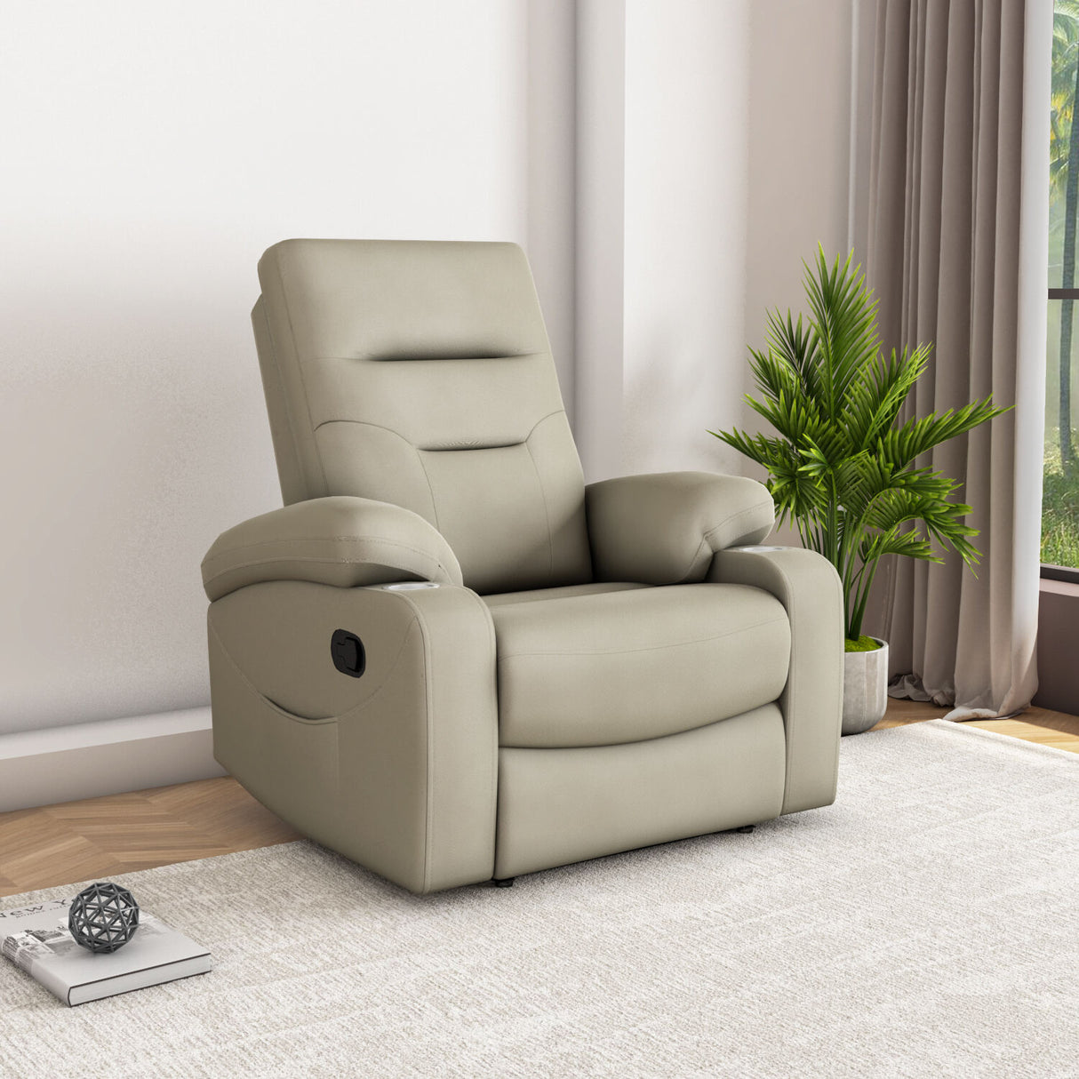Beige recliner massage chair with cushioned armrests 2