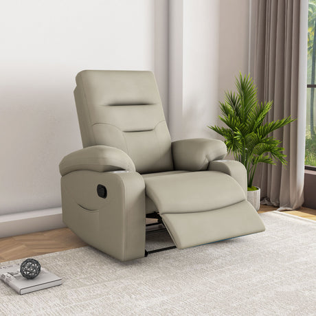 Beige recliner chair with extended footrest open 2