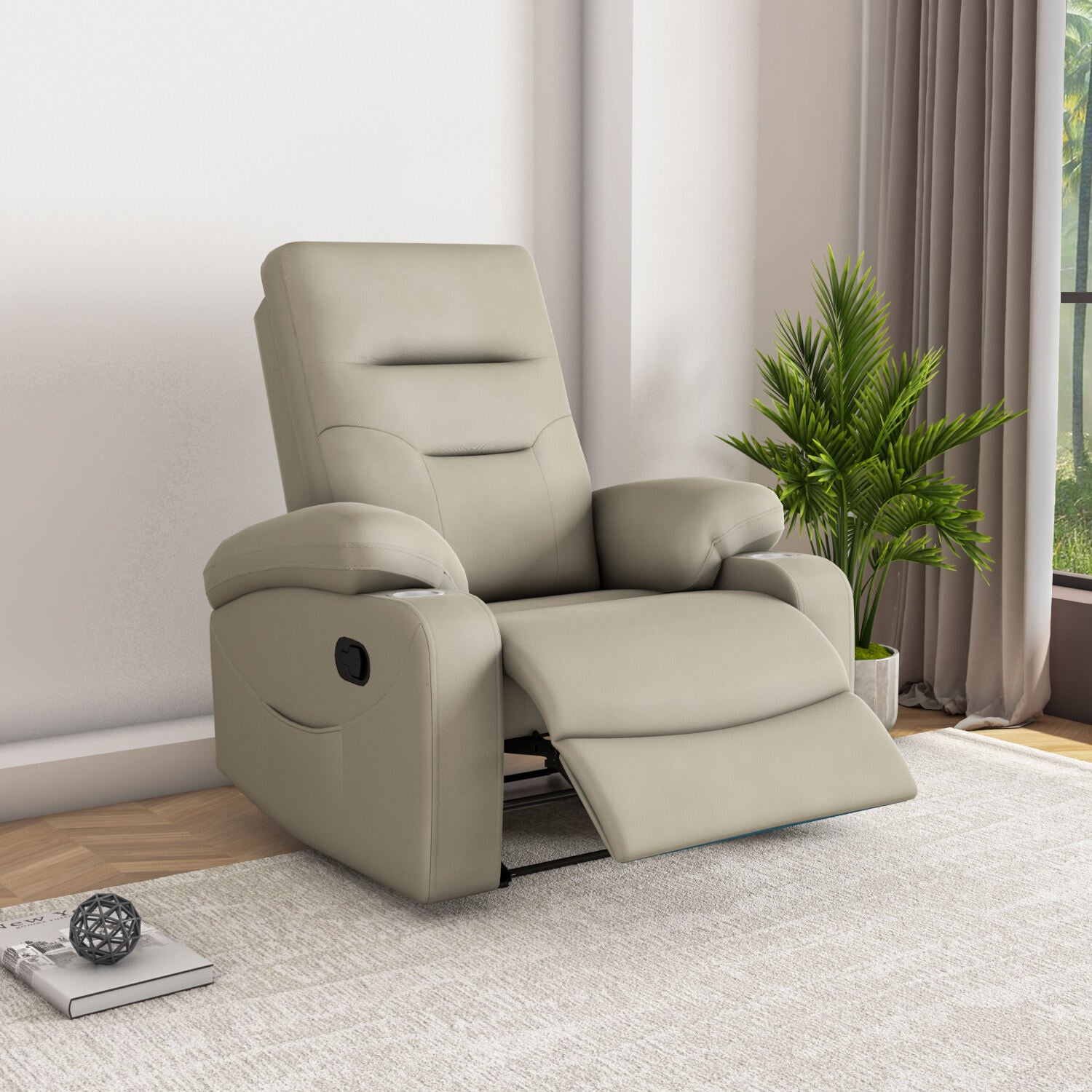 Parlor Massage Chair with Manual Recliner (Beige)