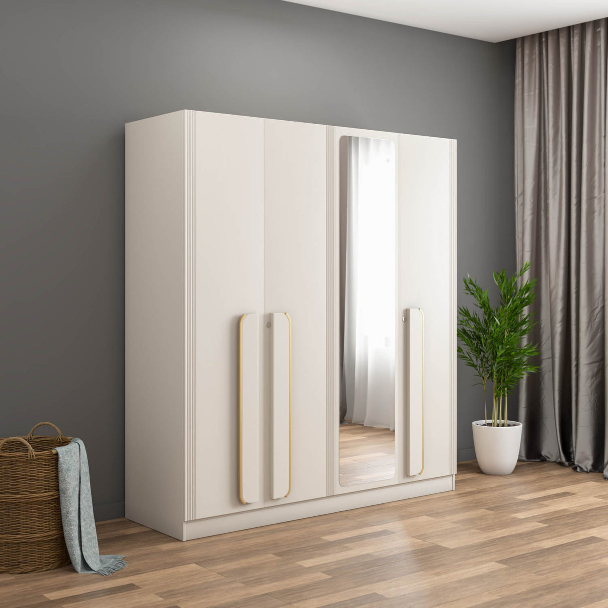 Nilkamal Phoenix 4 Door Wardrobe With Mirror Beige