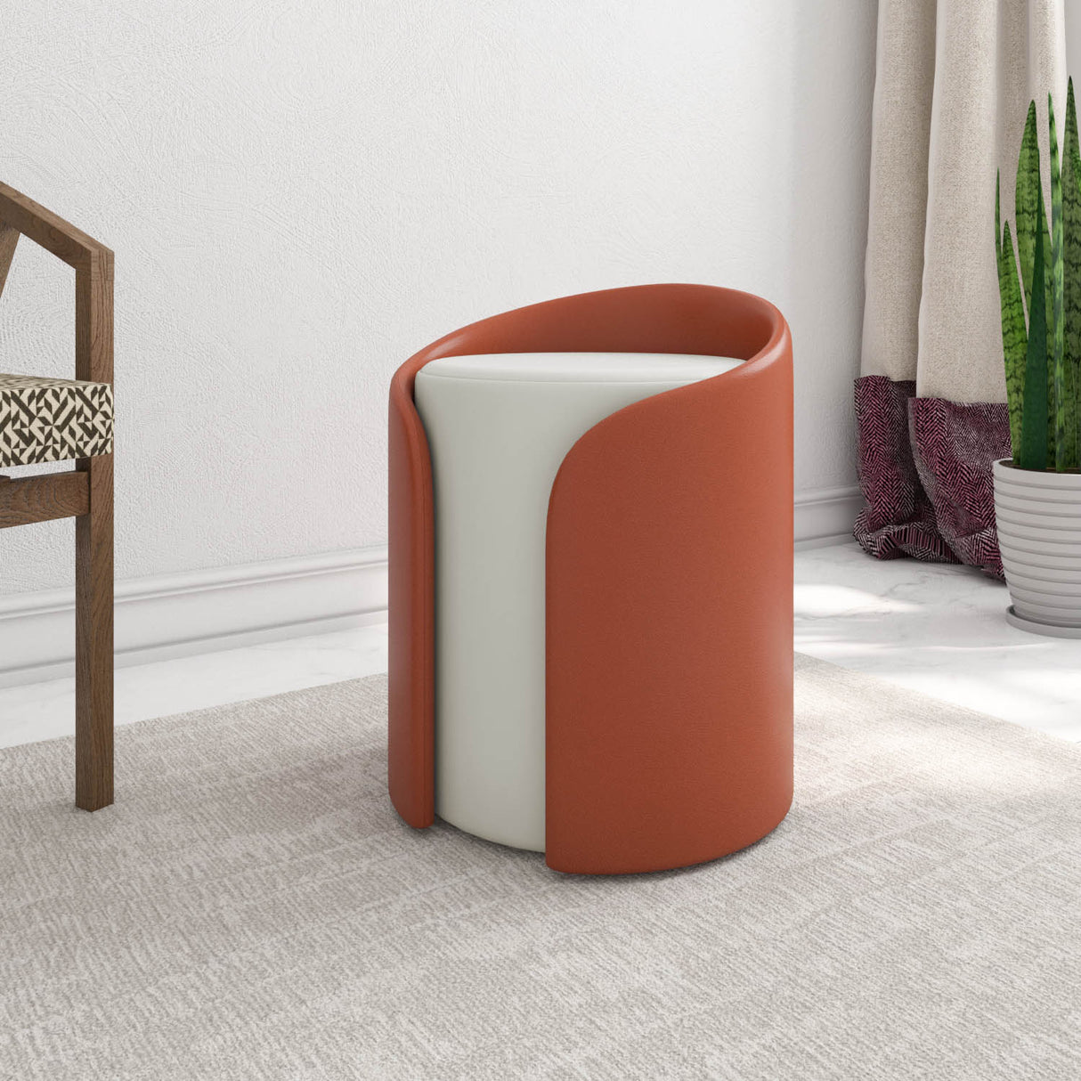 Nilkamal Phoenix Fabric Ottoman With Wooden Base Ivory Brown