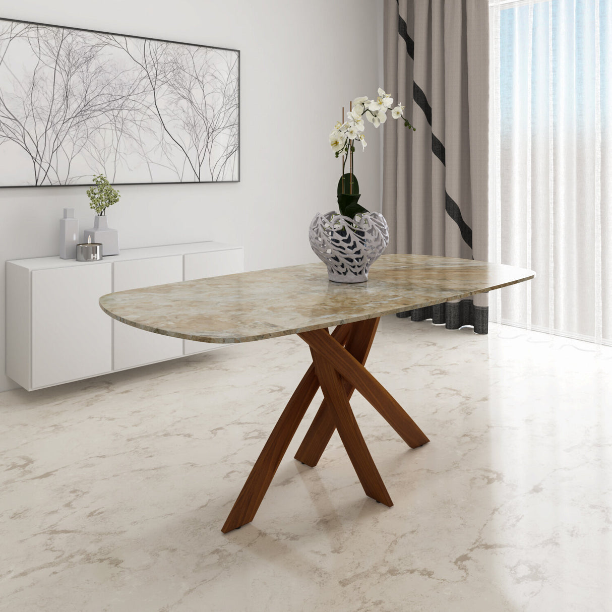 Nilkamal Polaris 6 Seater Ceramic Top Dining Table Brown