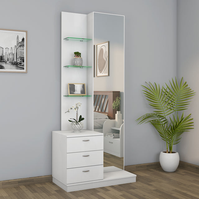 Nilkamal Homes - Prime Engineered Wood Dresser with Mirror in Frosty White