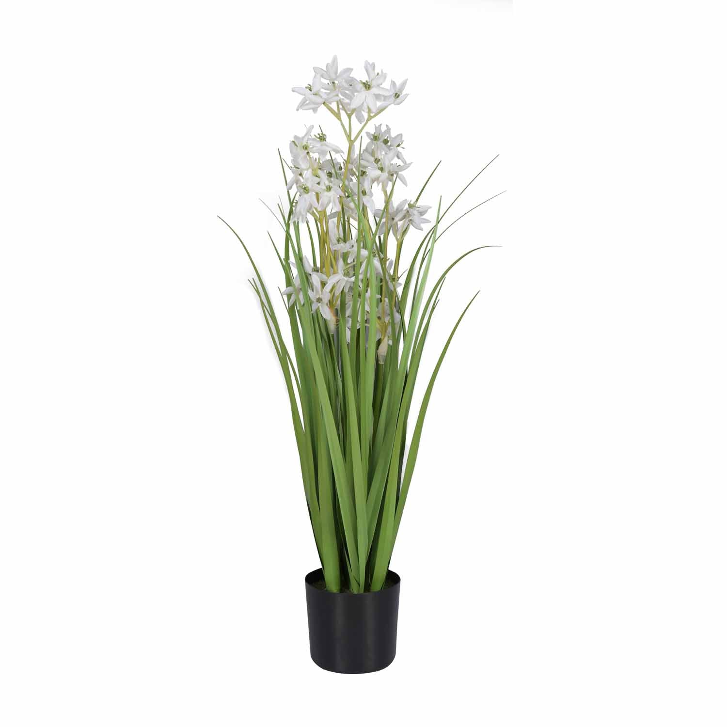 Allium Grass Artificial Plant with Pot (White)