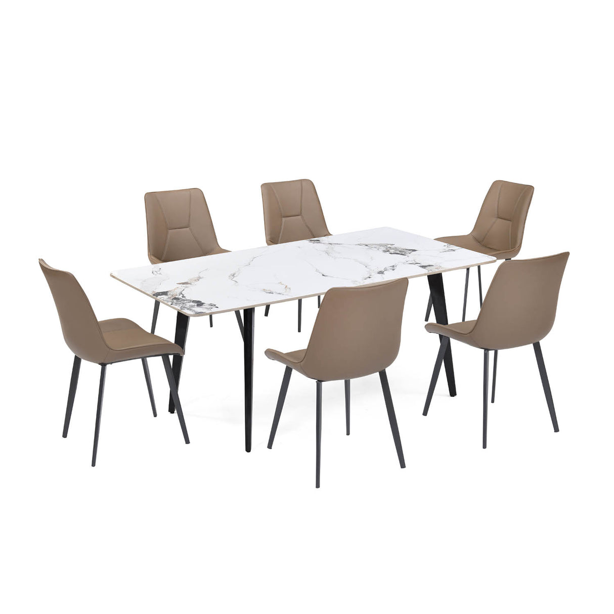 6 Seater Allune Ceramic Dining Set with Quado Base and Nivo Chairs- Ash White