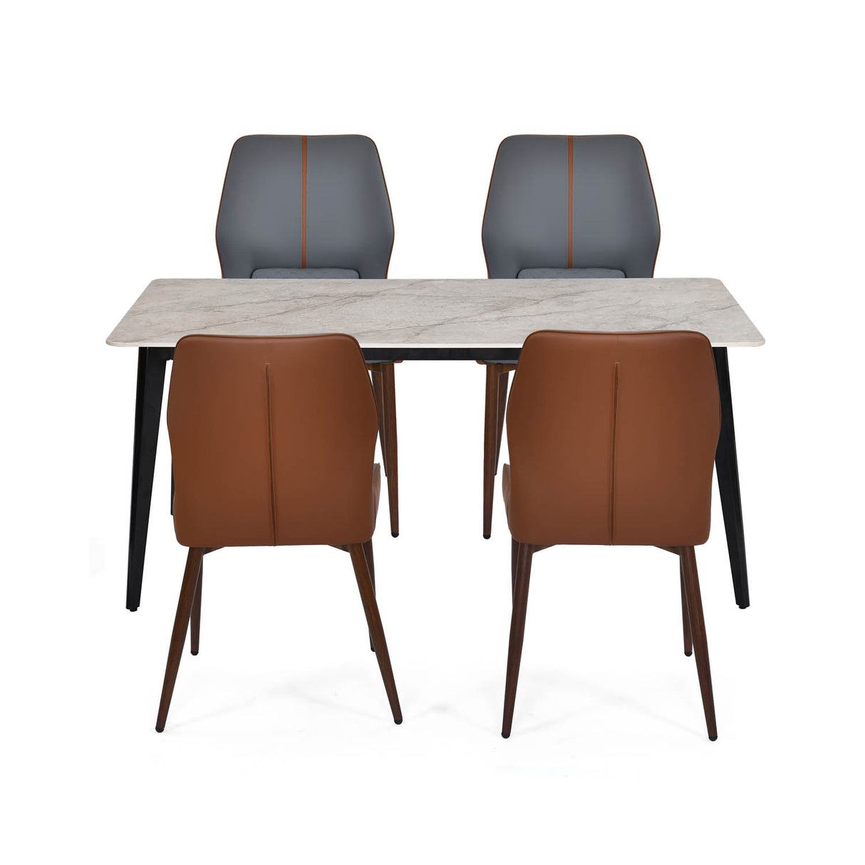 4 Seater Bevon Ceramic Dining Set with Quado Base and Ellipse Chairs- Cloud Beige