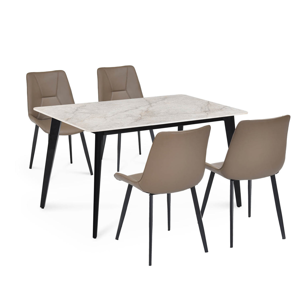 4 Seater Bevon Ceramic Dining Set with Quado Base and Nivo Chairs- Cloud Beige