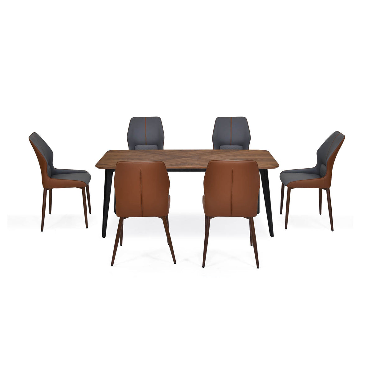 6 Seater Parquel Wooden Dining Set with Quado Base and Ellipse Chairs- Walnut Brown
