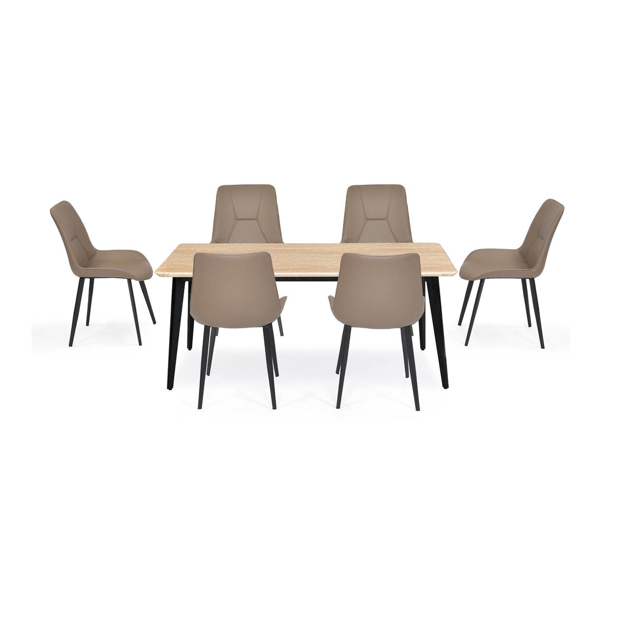 6 Seater Trava Marble Dining Set with Quado Base and Nivo Chairs- Travertine