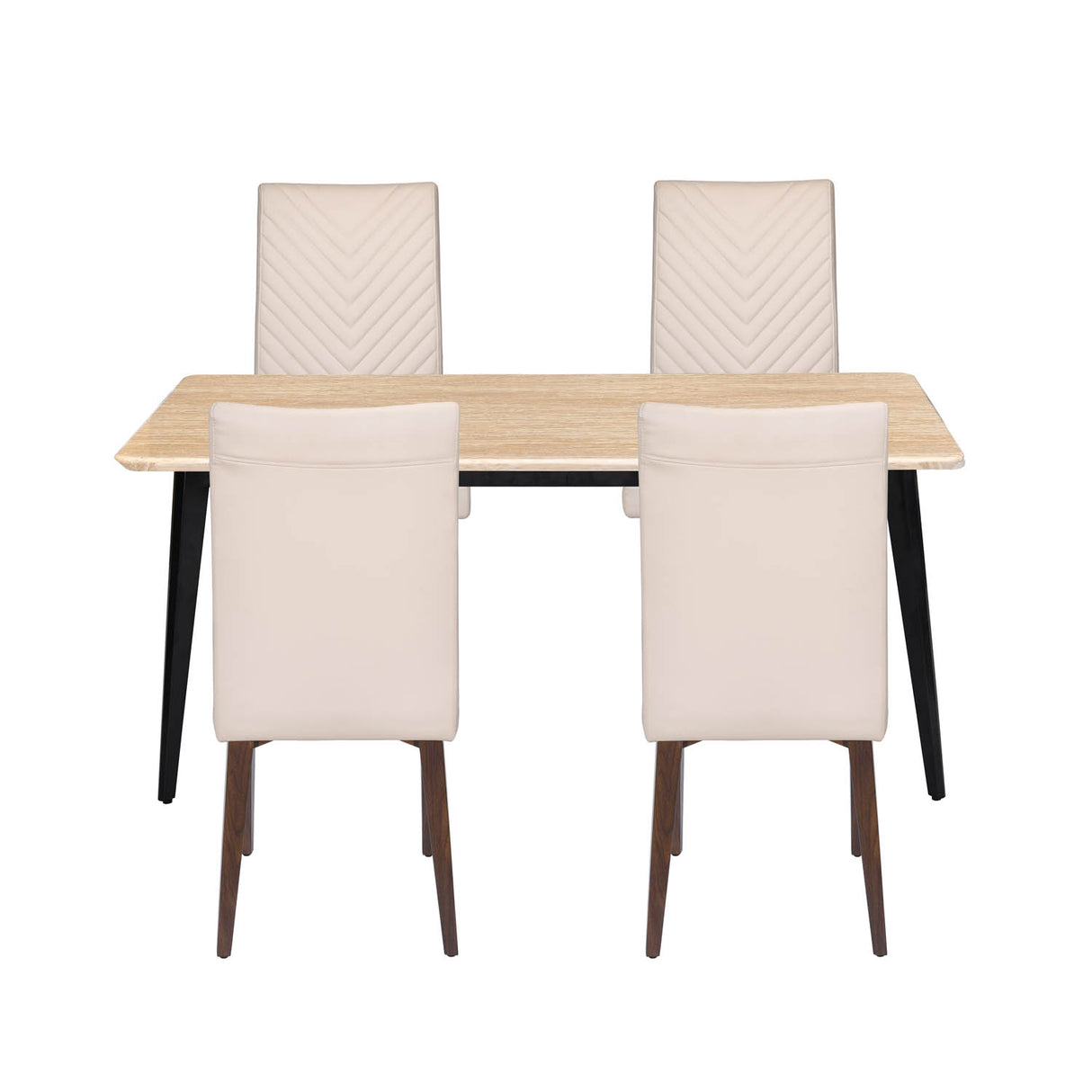 4 Seater Trava Marble Dining Set with Quado Base and Linzy Chairs- Travertine