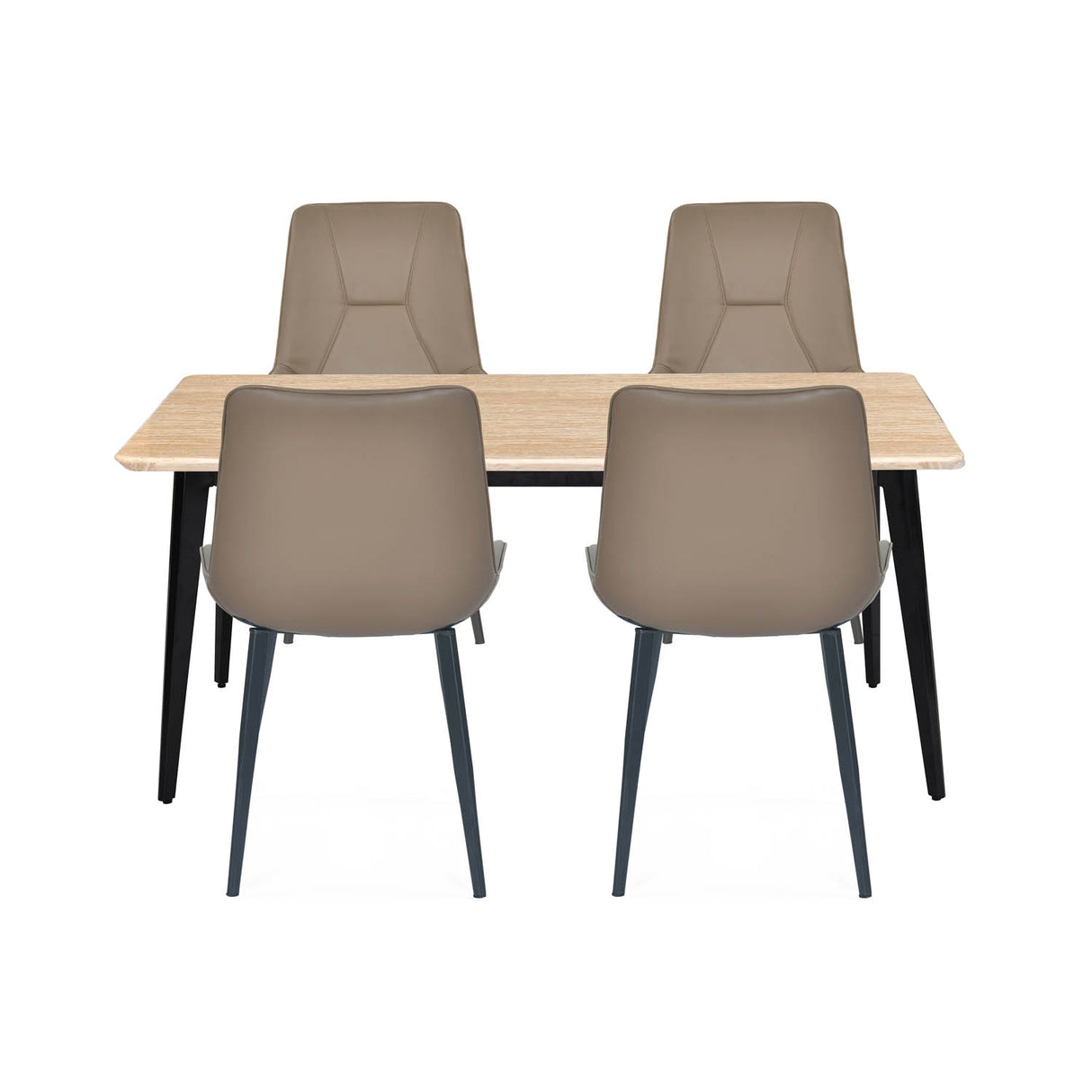 4 Seater Trava Marble Dining Set with Quado Base and Nivo Chairs- Travertine