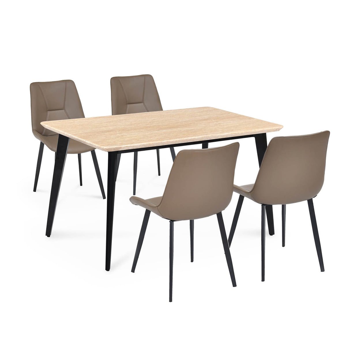 4 Seater Trava Marble Dining Set with Quado Base and Nivo Chairs- Travertine
