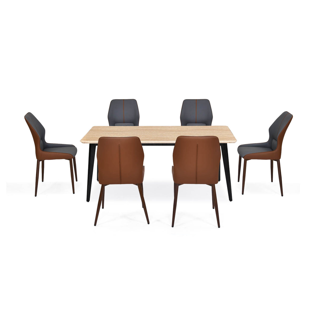 6 Seater Trava Marble Dining Set with Quado Base and Ellipse Chairs- Travertine