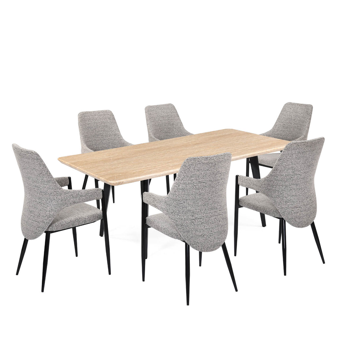 6 Seater Trava Marble Dining Set with Quado Base and Tierra Chairs- Travertine