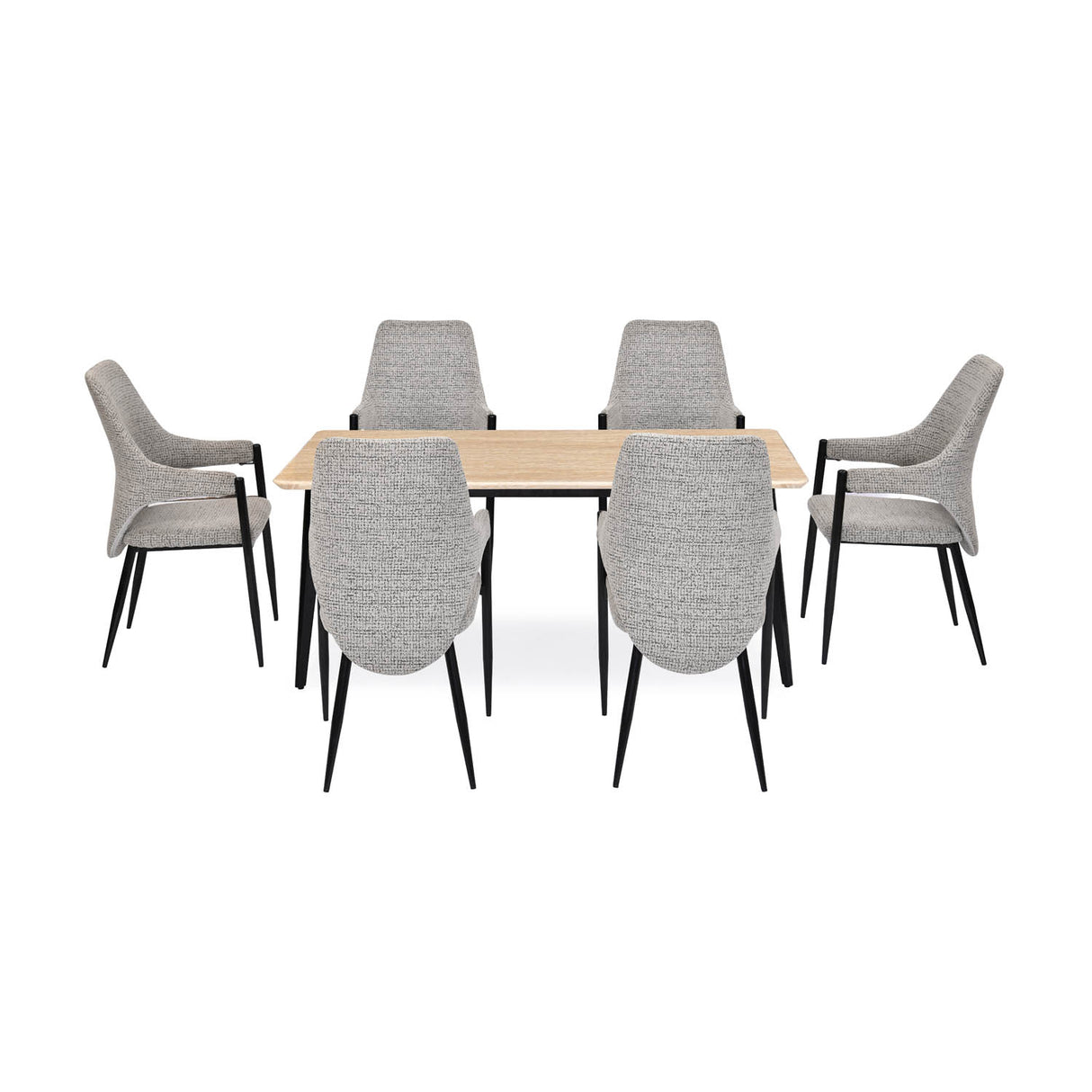 6 Seater Trava Marble Dining Set with Quado Base and Tierra Chairs- Travertine