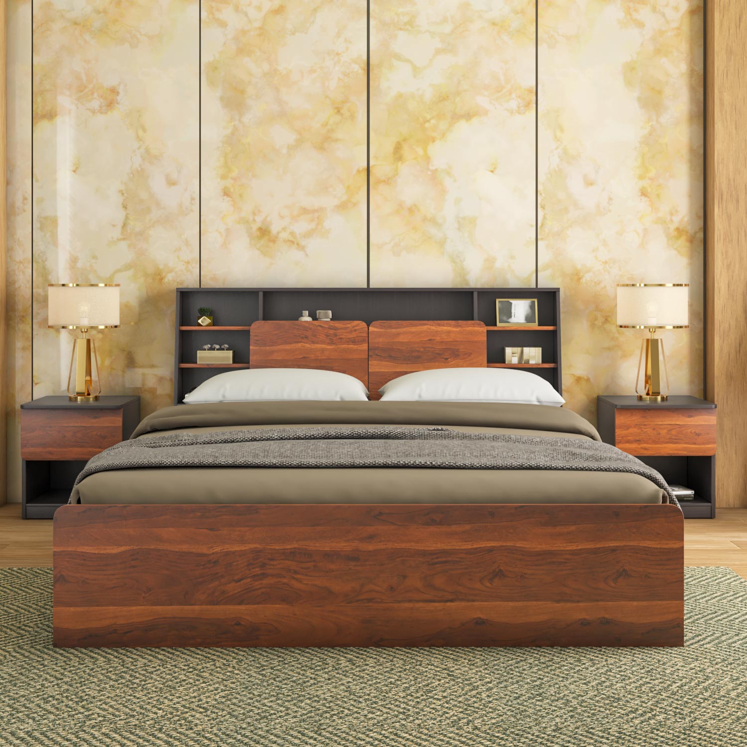 Raven Wooden Queen Bed with Box Storage- Wenge