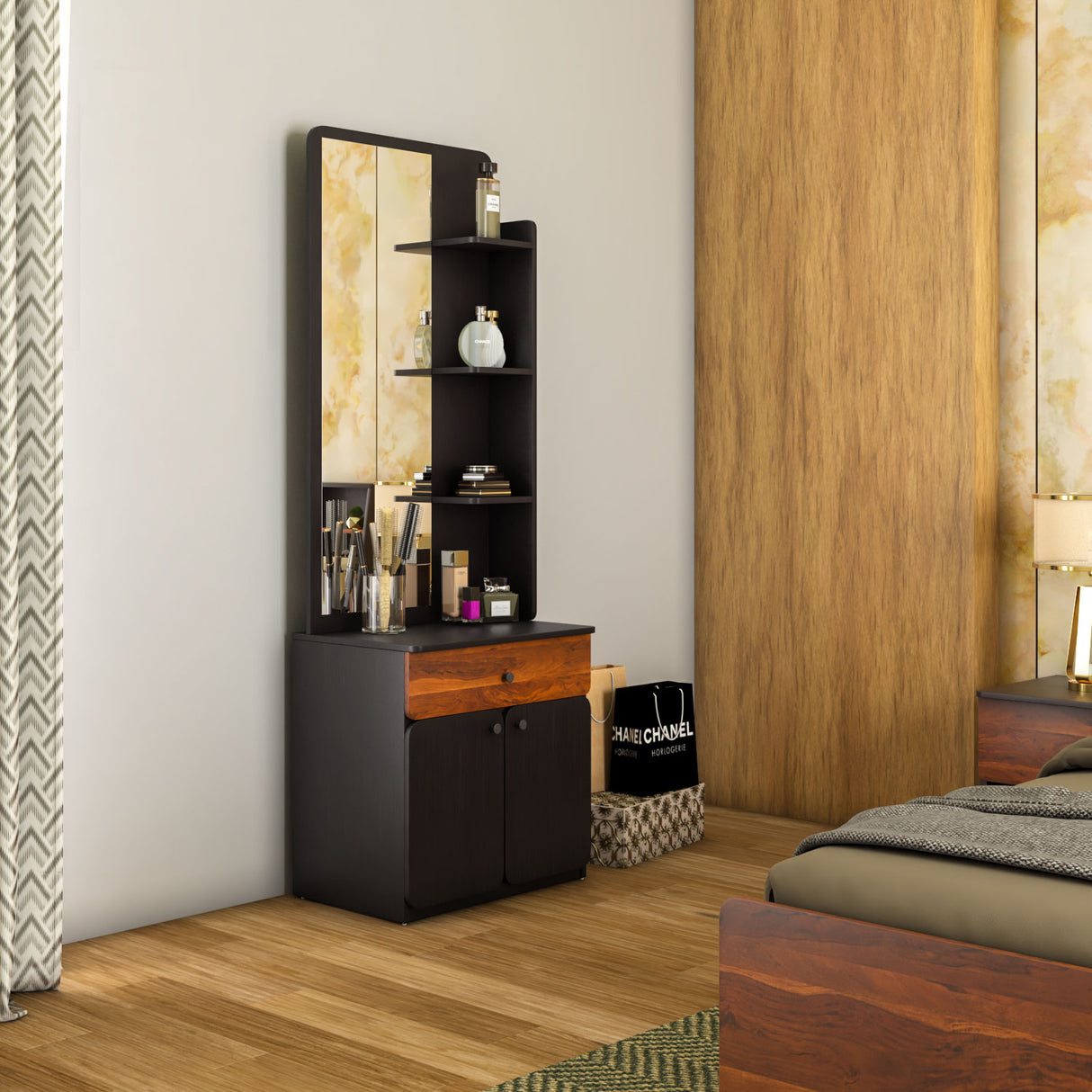 Raven Wooden Dressing Table with Mirror- Wenge