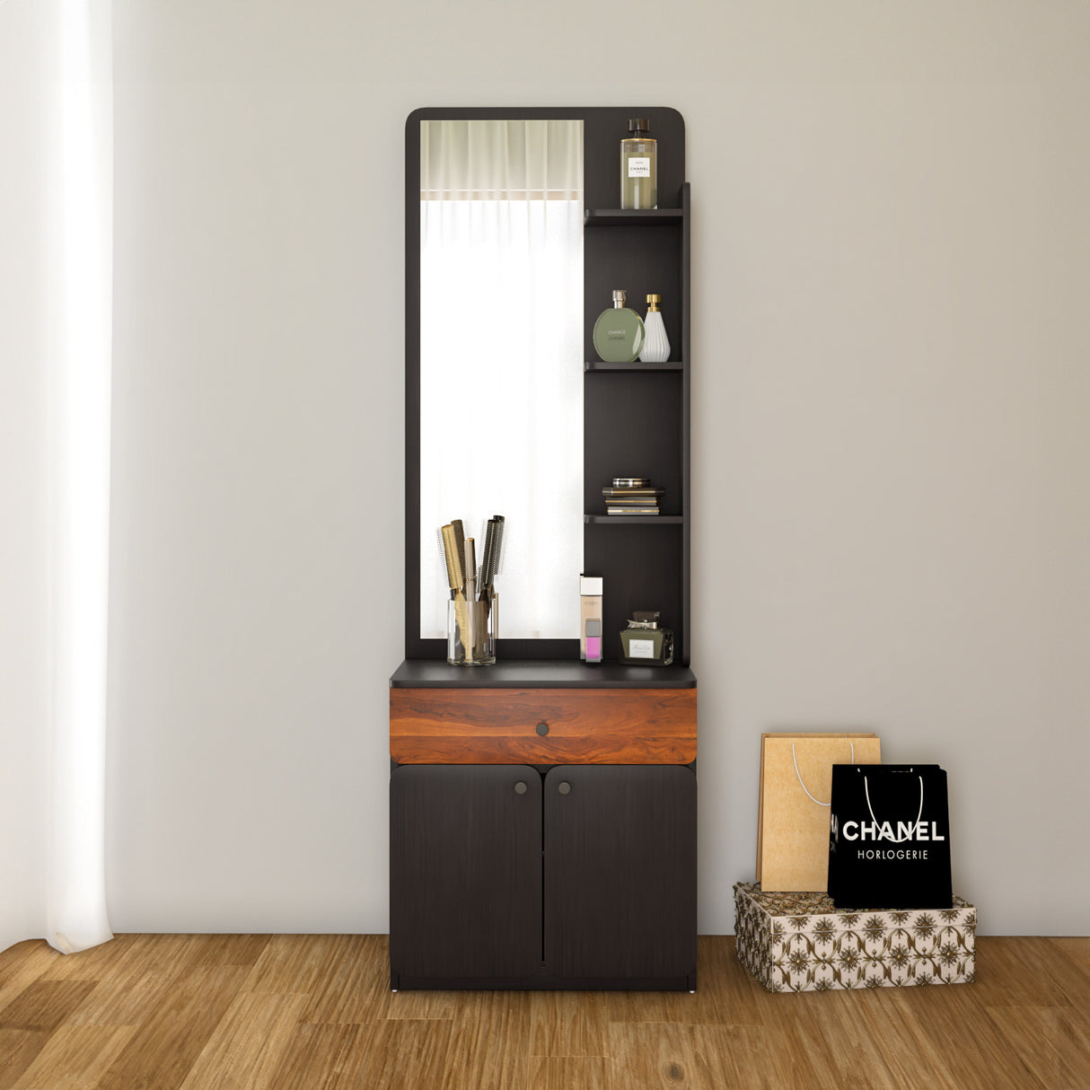 Raven Wooden Dressing Table with Mirror- Wenge