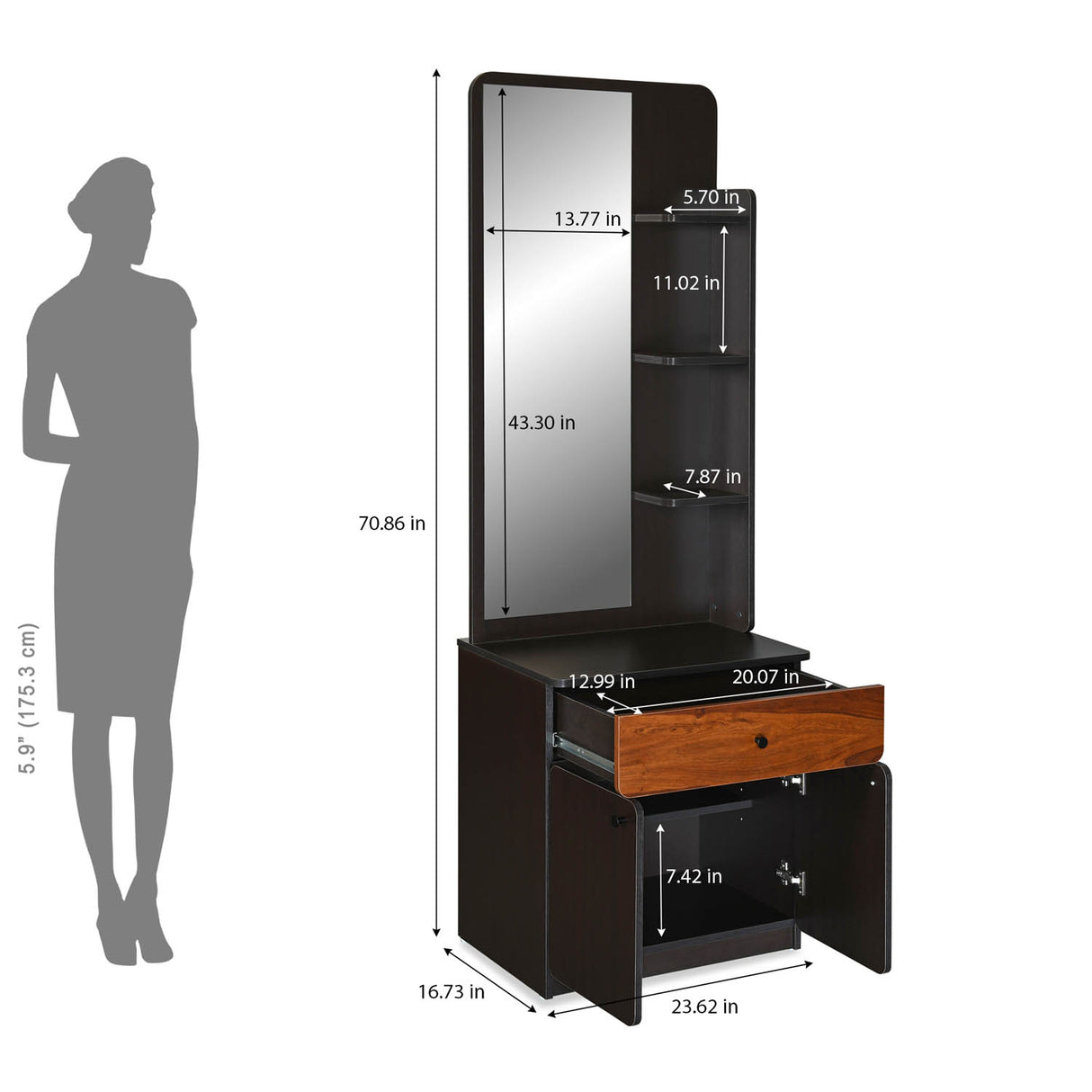 Raven Wooden Dressing Table with Mirror- Wenge