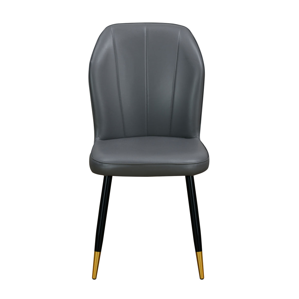 Rexton Grey dining chair with gold-tipped black legs front view 2