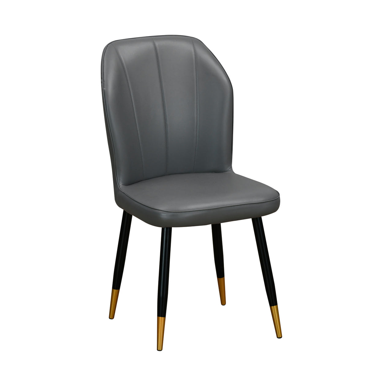Rexton Grey dining chair with gold-tipped black legs in white background 2