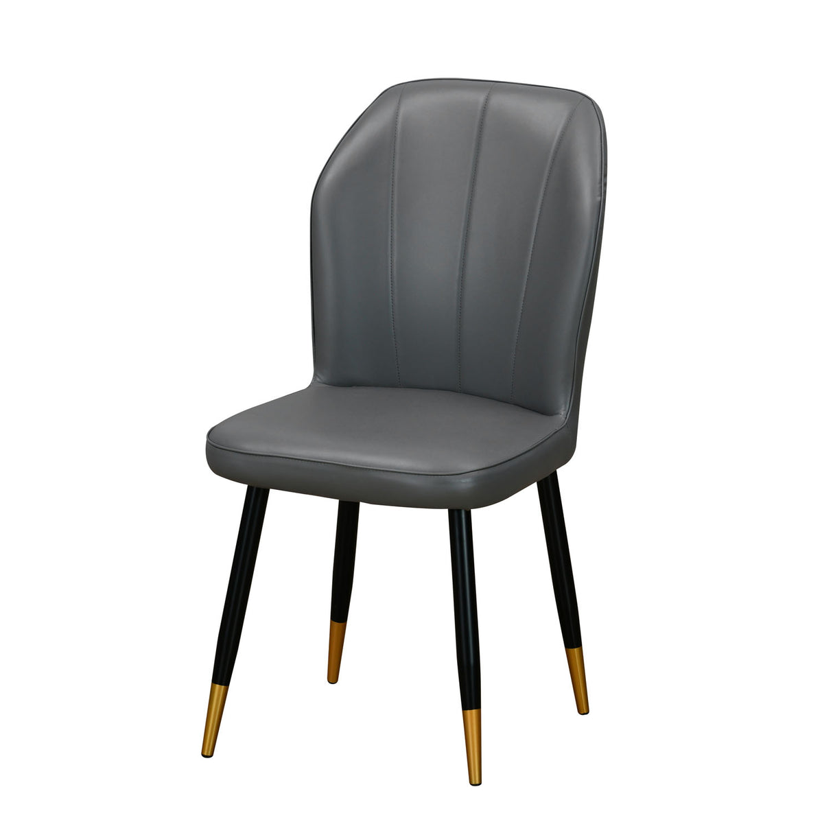 Rexton Grey dining chair with gold-tipped black legs inclined view 2