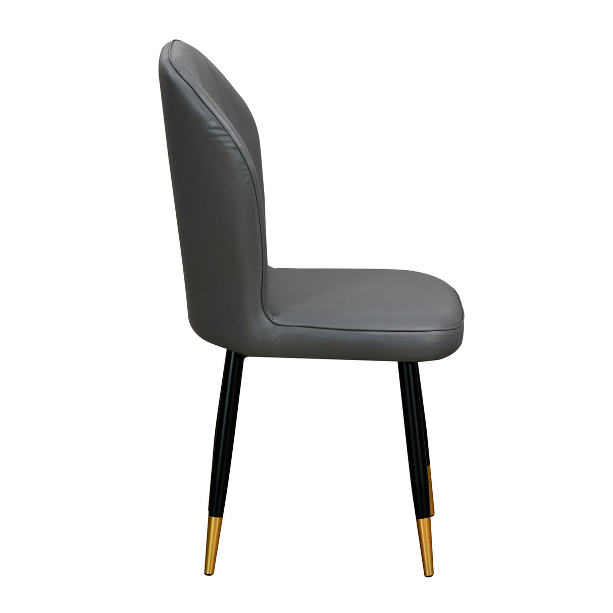 Rexton Grey dining chair with gold-tipped black legs side view 2