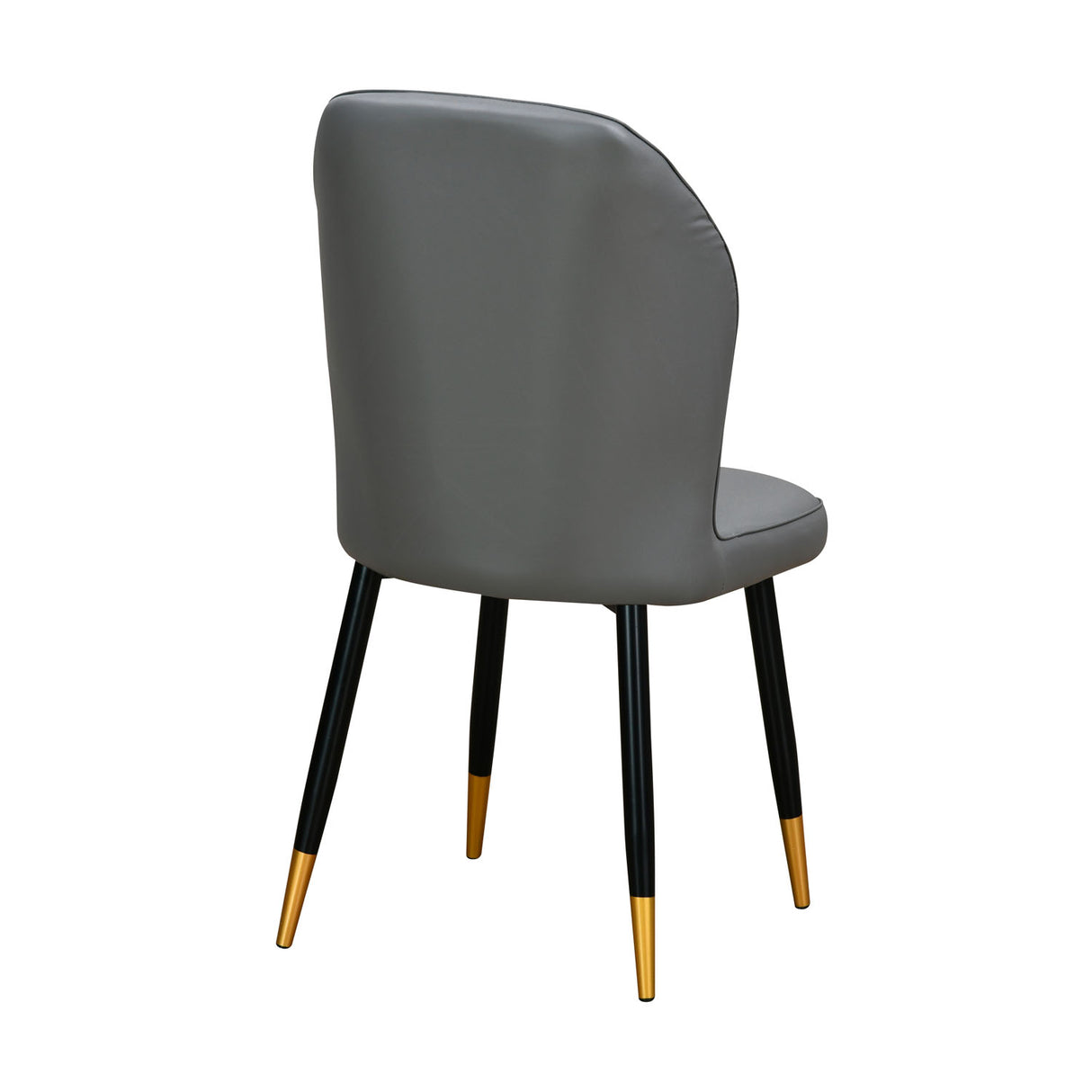 Rexton Grey dining chair with gold-tipped black legs inclined back view 2
