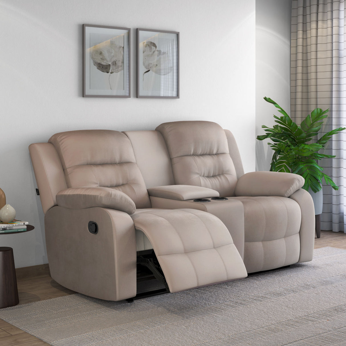 Rosia 2 Seater Recliner Sofa with Console- Light Brown