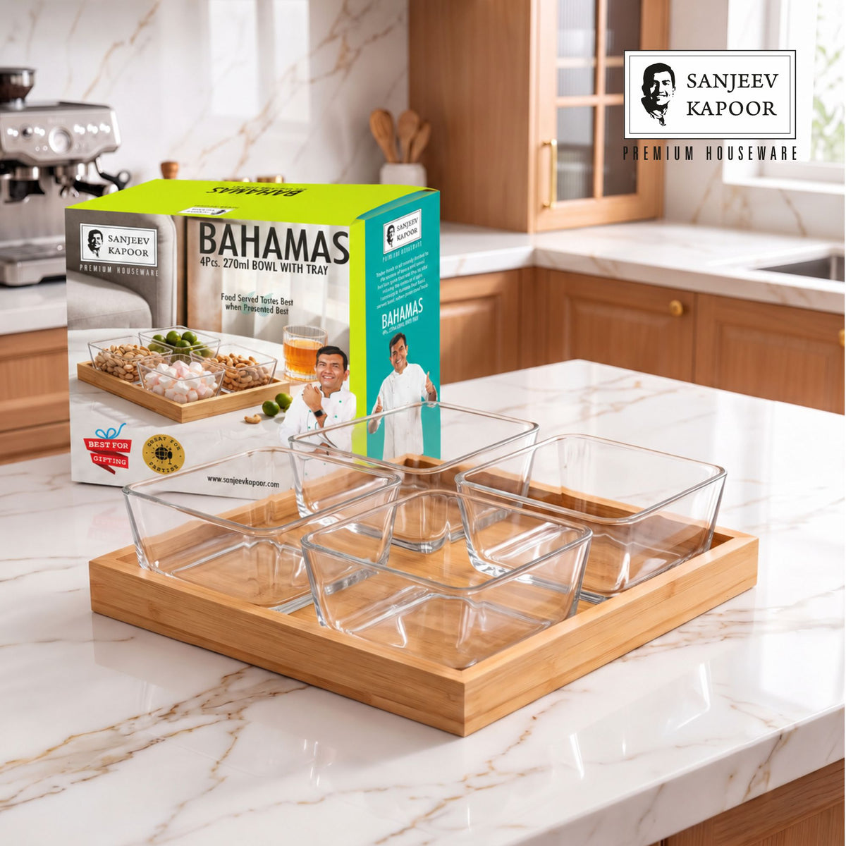 Sanjeev Kapoor Bahamas Bowl and Tray Set- 5 Pieces, Transparent