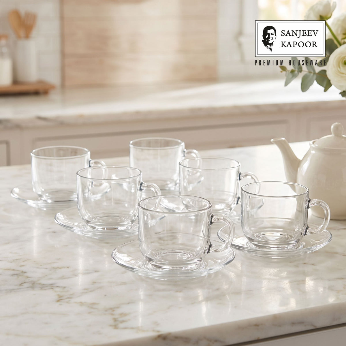 Sanjeev Kapoor Avora Cup and Saucer Set of 12- 180 ml, Transparent