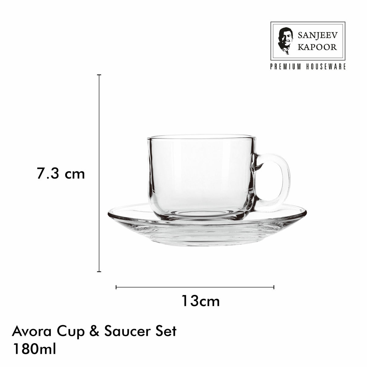 Sanjeev Kapoor Avora Cup and Saucer Set of 12- 180 ml, Transparent