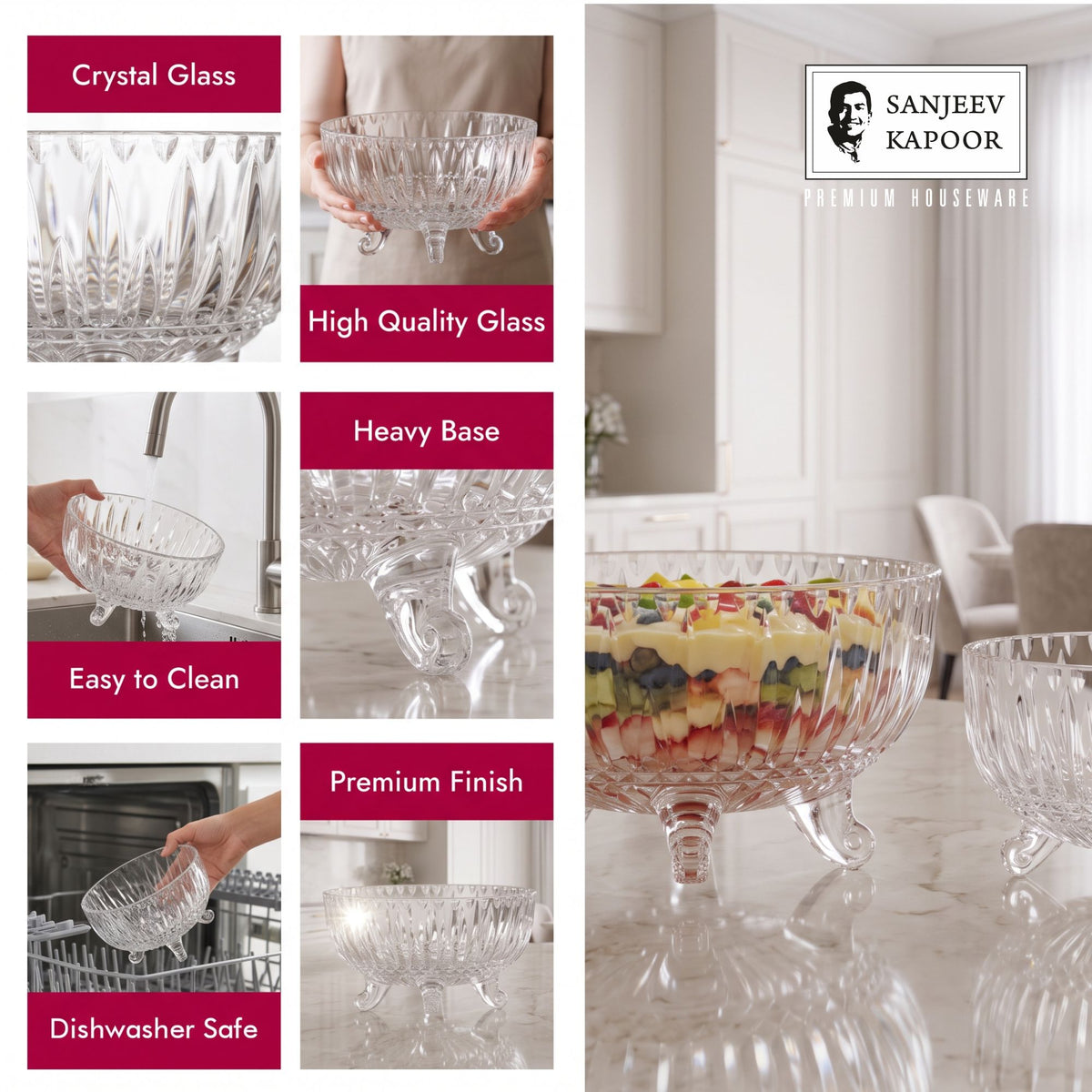 Sanjeev Kapoor Dolce Pudding Bowl Set of 7- Transparent