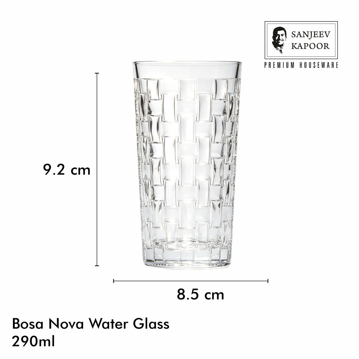 Sanjeev Kapoor Bosa Nova Water Glasses Set of 6- 290 ml, Transparent