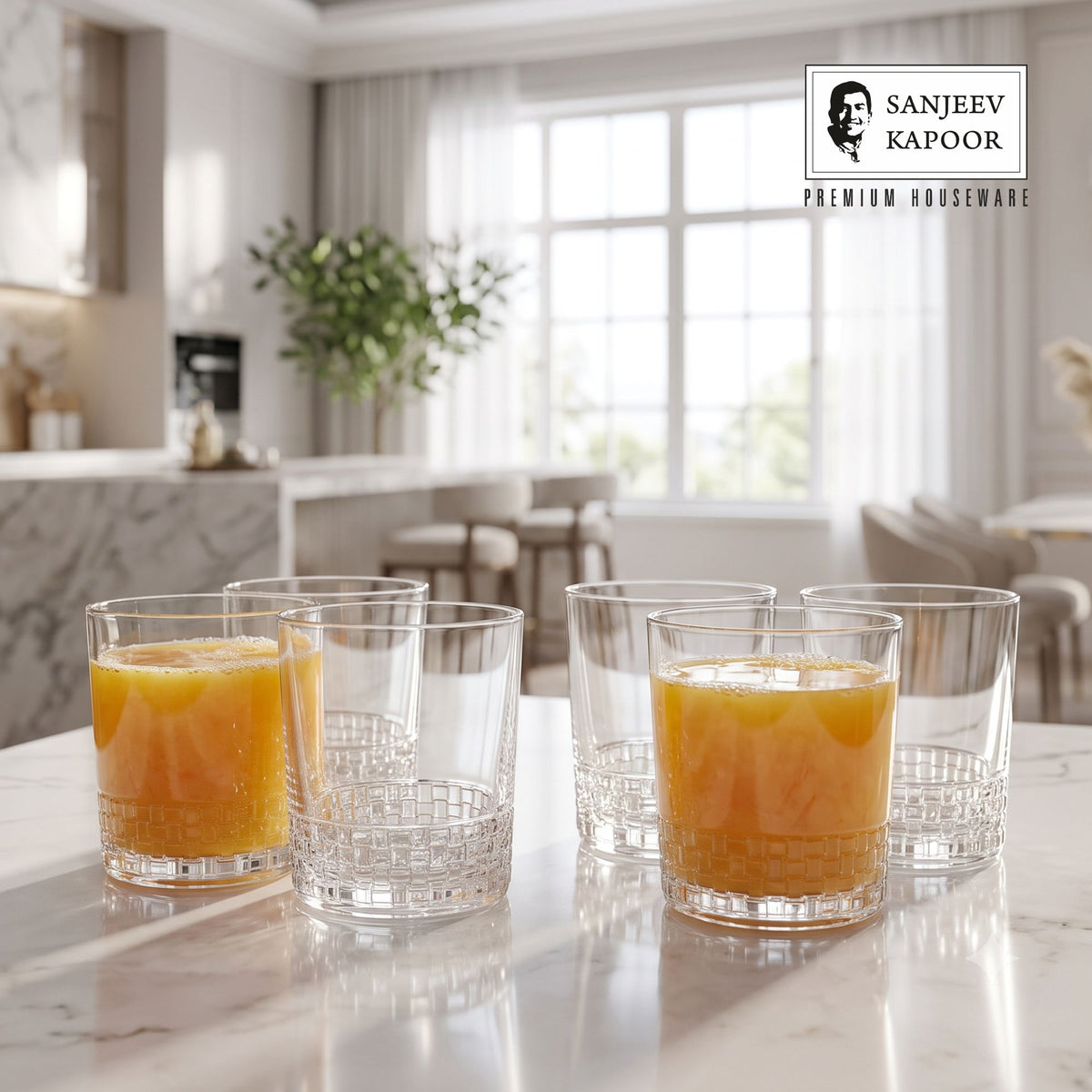 Sanjeev Kapoor Terra Juice Glasses Set of 6- 230 ml, Transparent